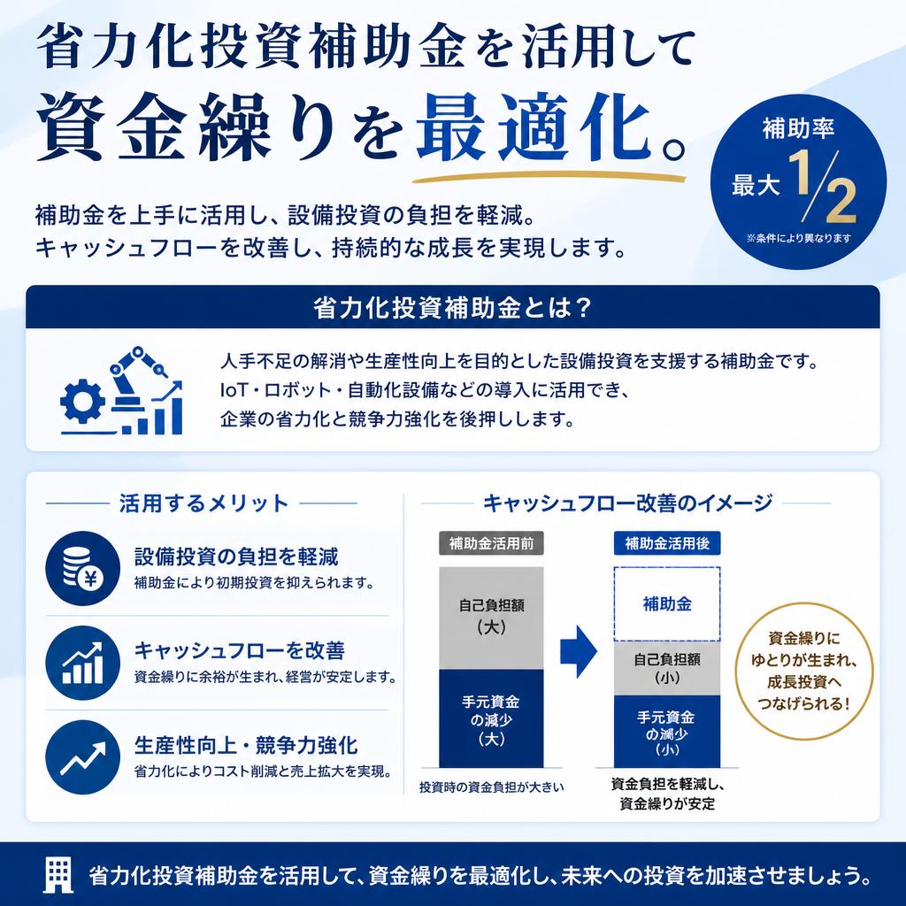 省力化投資補助金を活用して資金繰りを最適化。