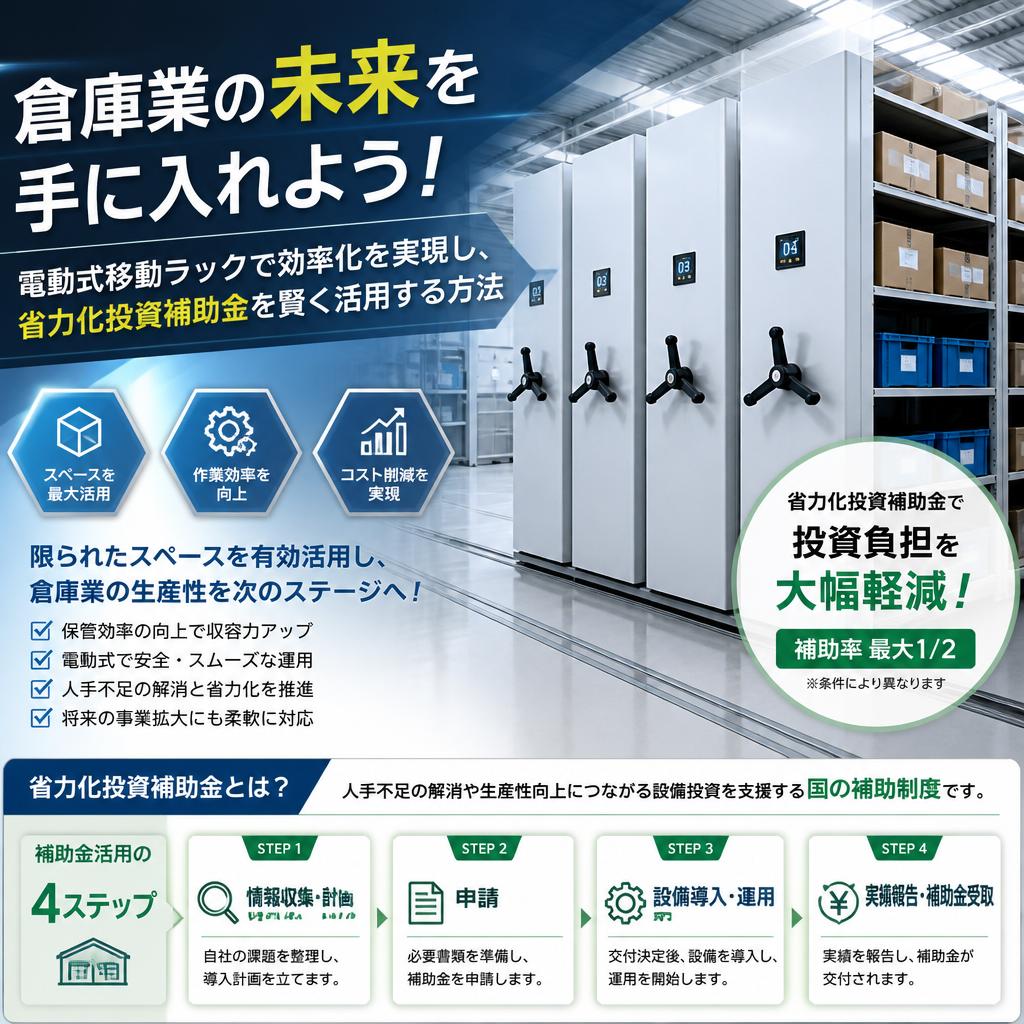 倉庫業の未来を手に入れよう！電動式移動ラックで効率化を実現し、省力化投資補助金を賢く活用する方法