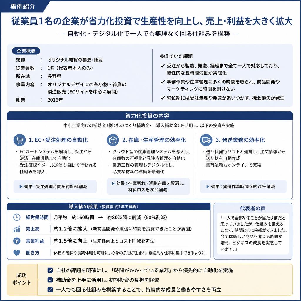 成功事例:1名企業が補助金を活用した実績