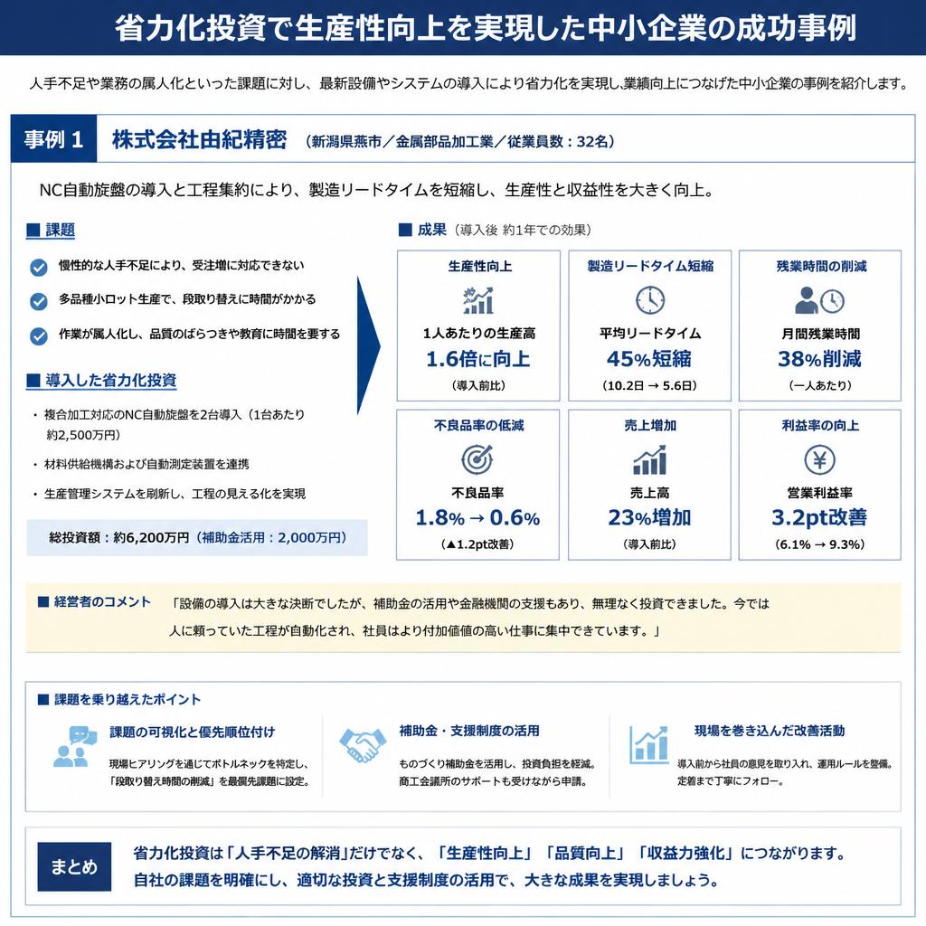 成功事例集：省力化投資で成長した企業の声